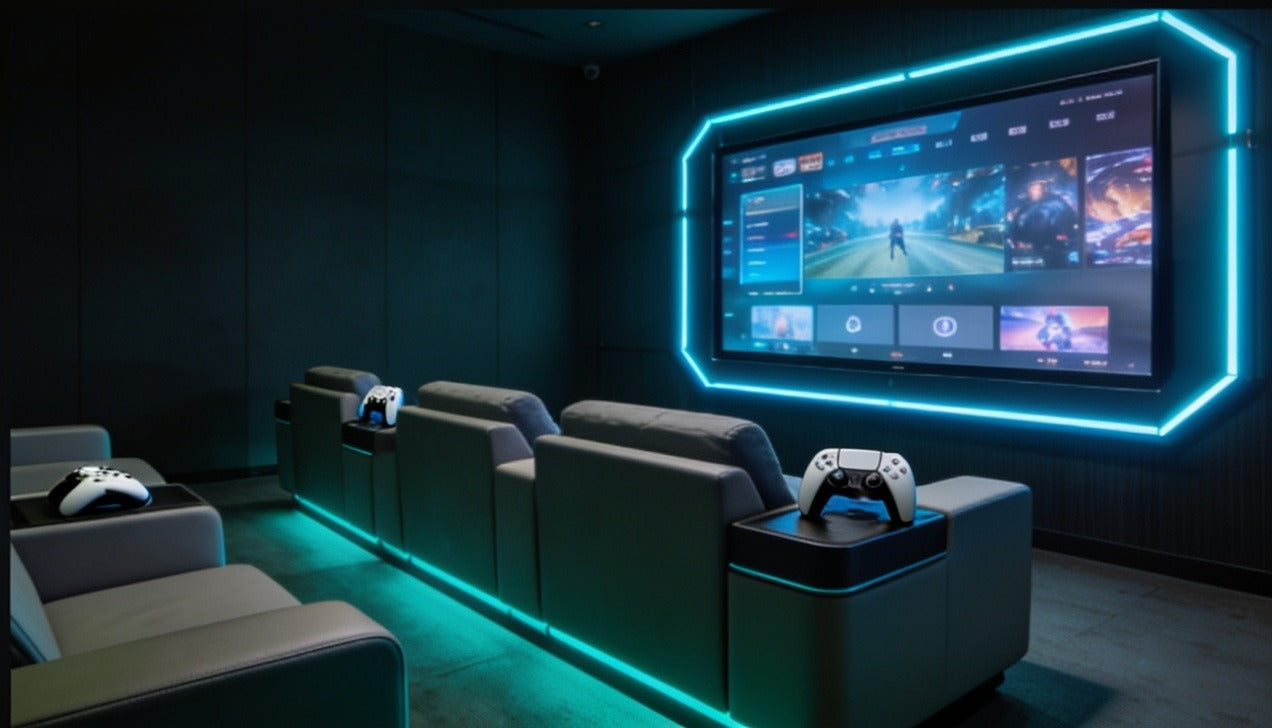 Salle de jeux vidéo privée AU12 avec grand écran